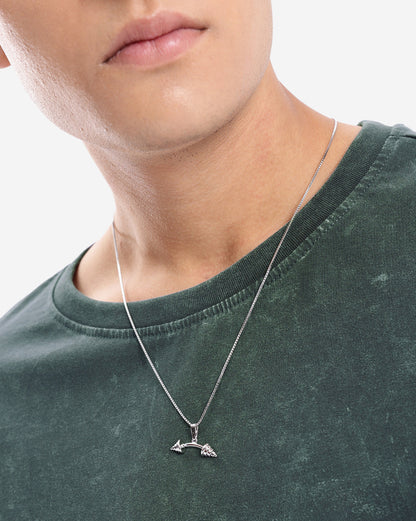 Men Rhodium Plated Dumbbell Pendant and Chain
