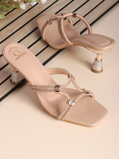 Women Square Toe Embellished Party Stiletto Sandals