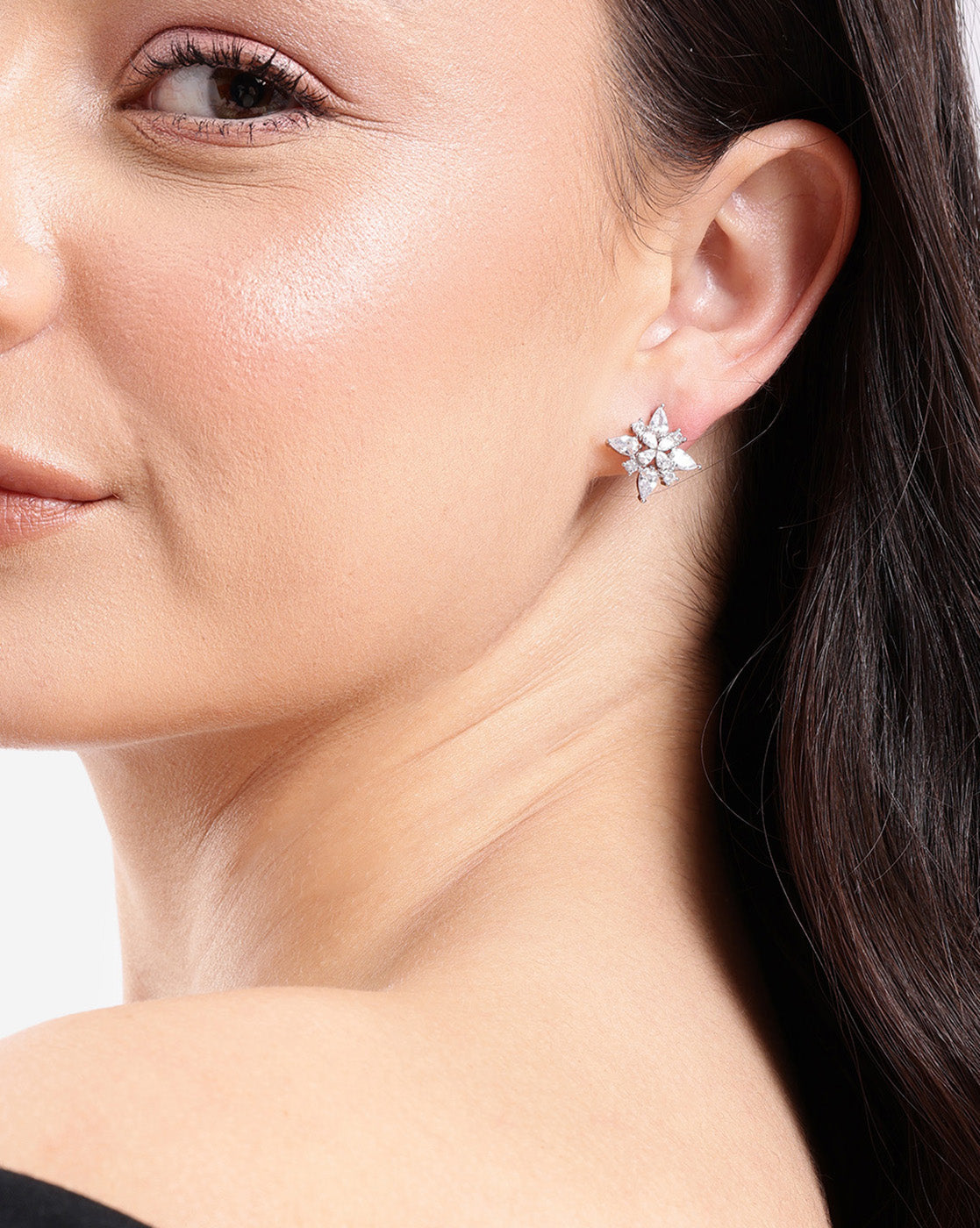 Silver Plated Sparkling CZ Studded Floral Stud Earring