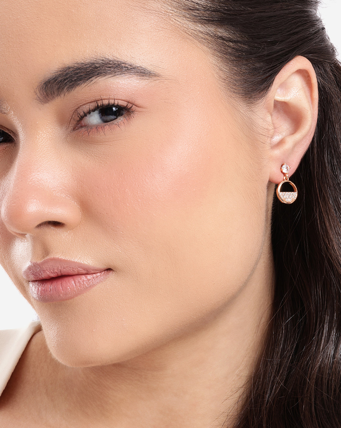 Rose Gold Plated CZ Sparkle Solitaire Round Drop Earring