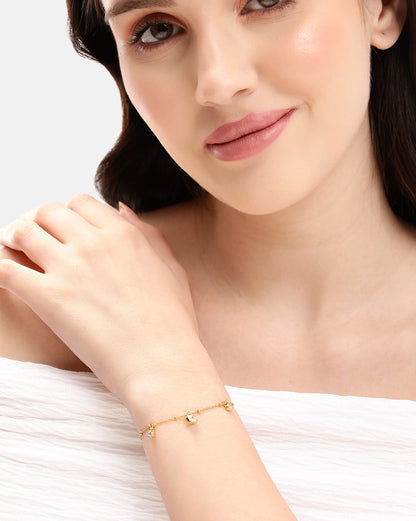 18kt Gold Plated with Dangling Round &amp; Square Solitaire Charm Adjustable Bracelet