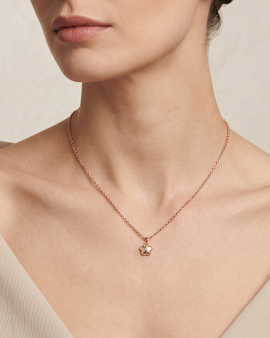 18kt Rose Gold Plated CZ Floral Pendant and Chain