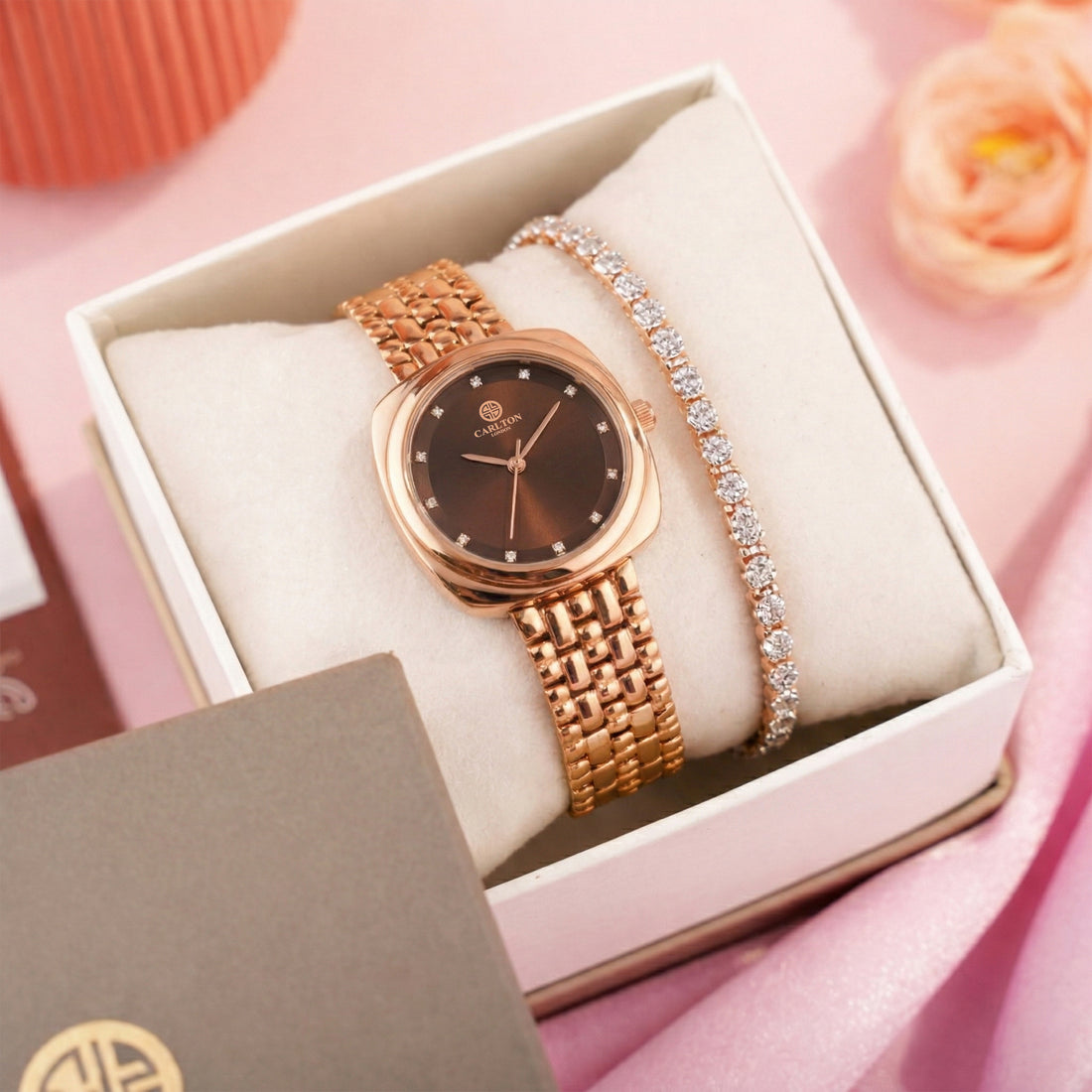 Women Gift Set 2 Celeste Brown Watch and Bracelet - CLPLG120