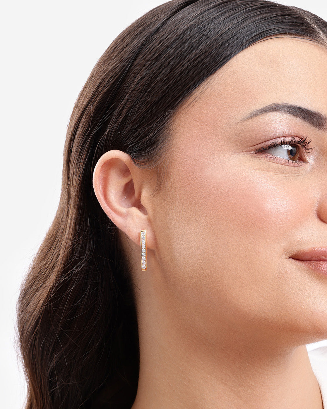 Gold Plated Sleek CZ V-Shaped Hoop Earrings