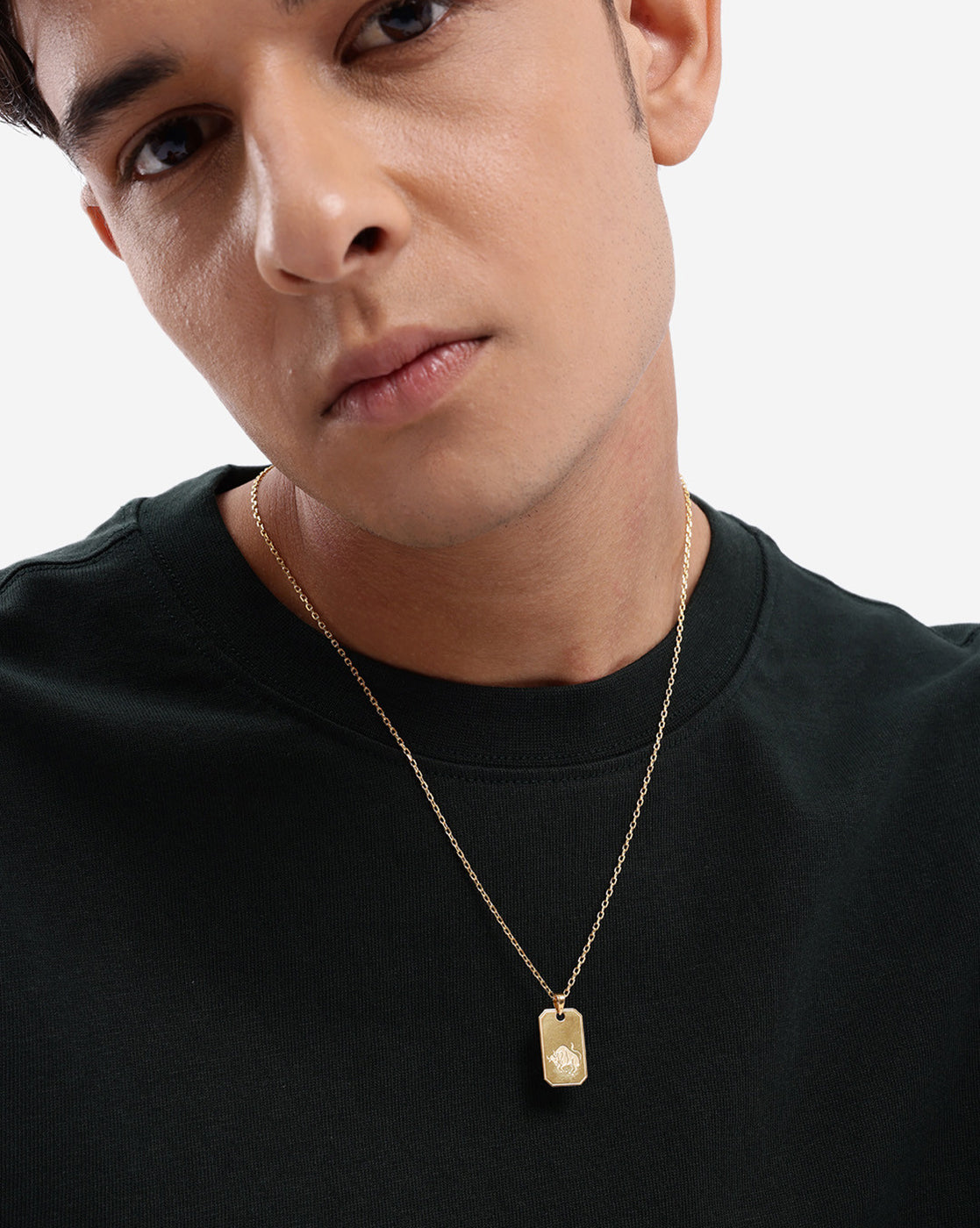 Men 18kt Gold Plated Engrave Taurus Pendant and Chain