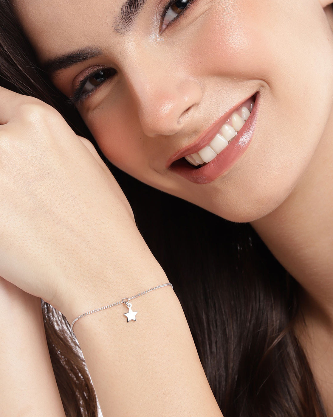 925 Sterling Silver Rhodium Plated Dangling Star Charm Bracelet