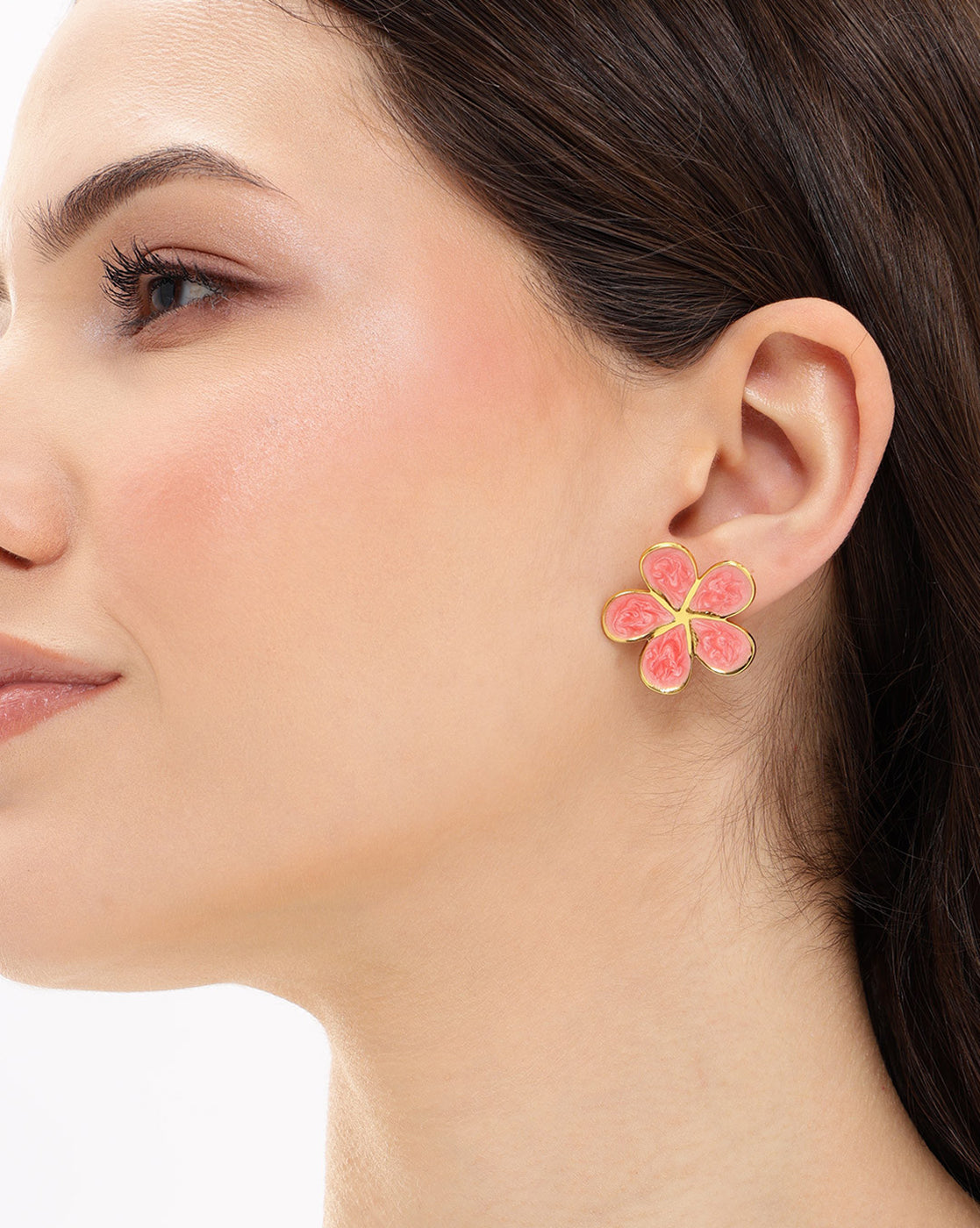 Gold Plated Swirl Enamel Blossom Flower Stud Earring