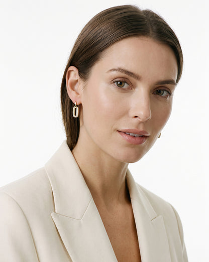 18Kt Gold-Plated CZ-Studded Oval Link Drop Earrings