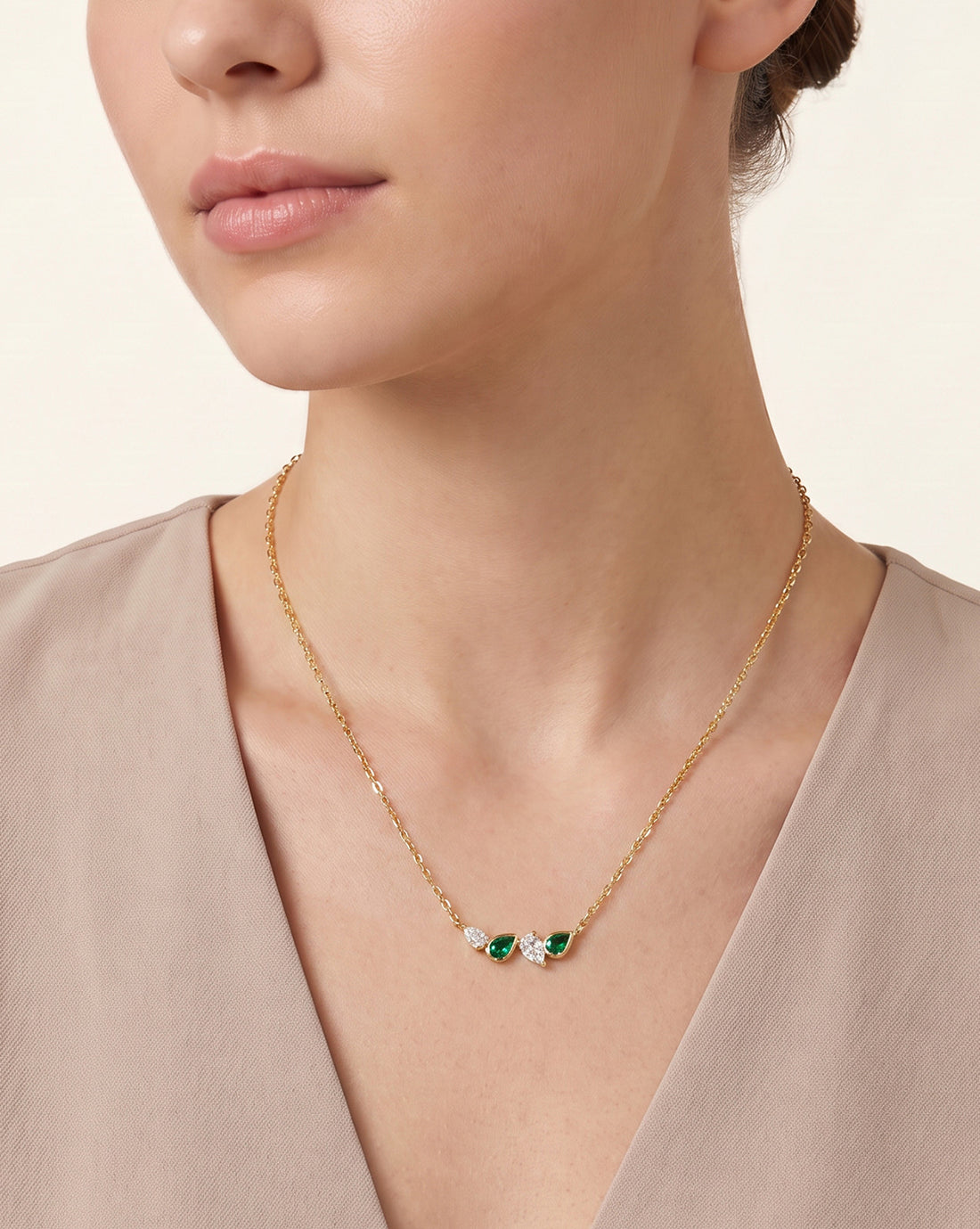 18kt Gold Plated Emerald Green and CZ Studded Contemporary Necklace