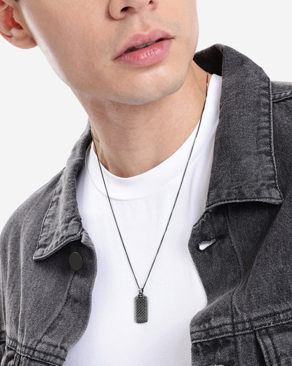 Men Silver Plated Oxidised Dog Tag Pendant and Chain