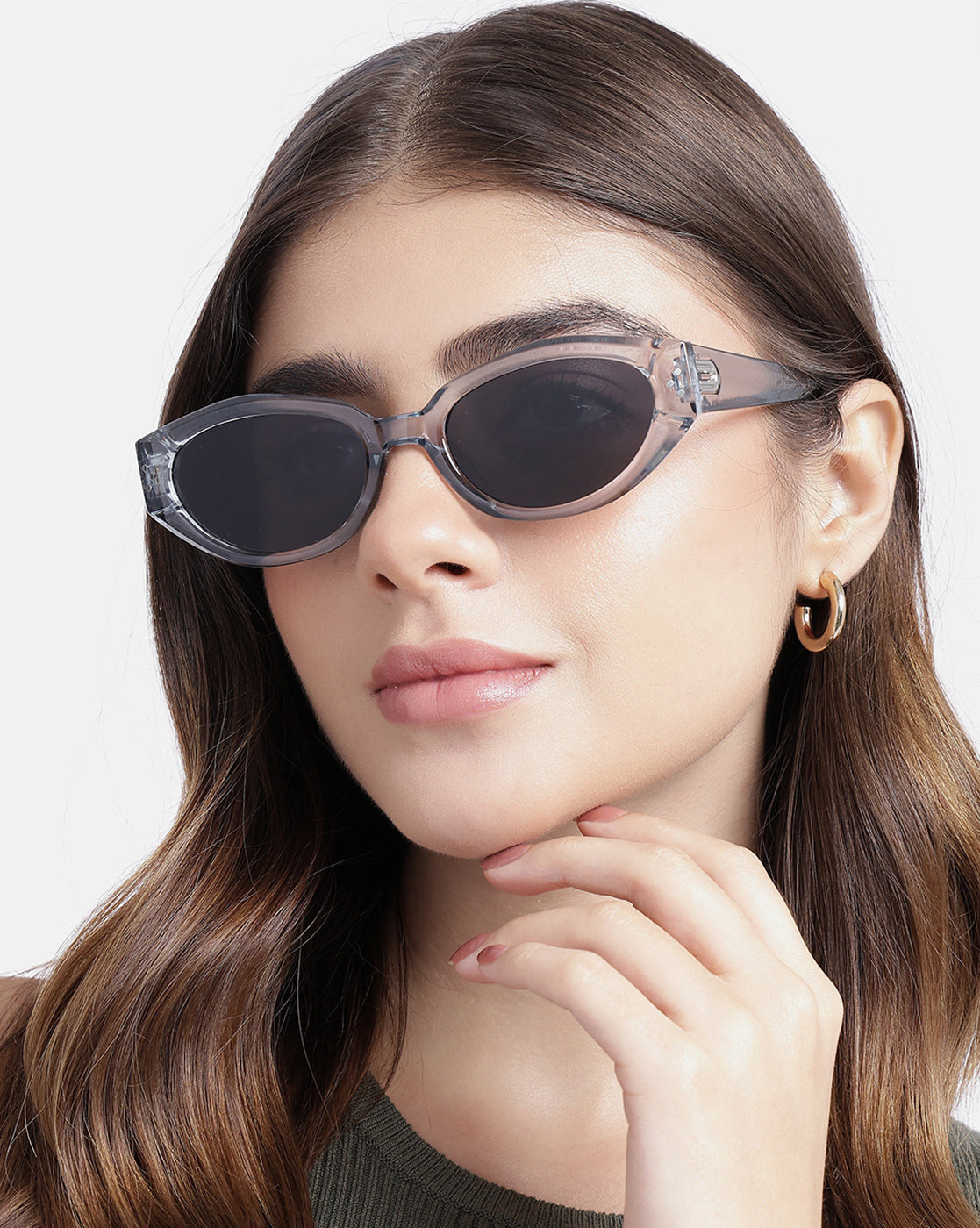 Women Grey Toned UV Protected Black Lens Oval Sunglasses