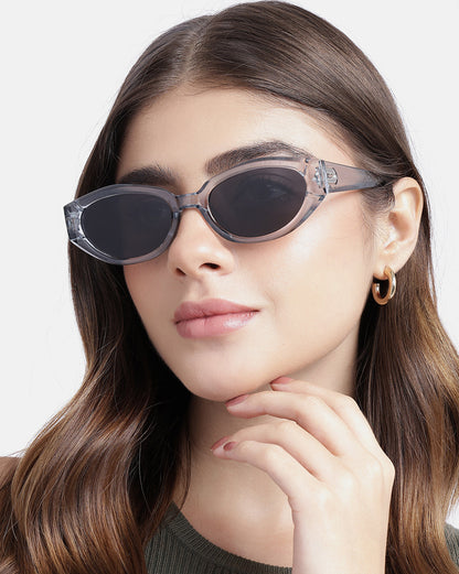 Women Grey Toned UV Protected Black Lens Oval Sunglasses