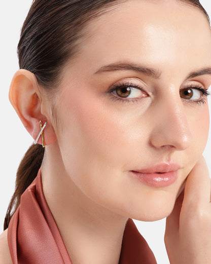 18kt Gold &amp; Rhodium Plated Crossover Stud Earring