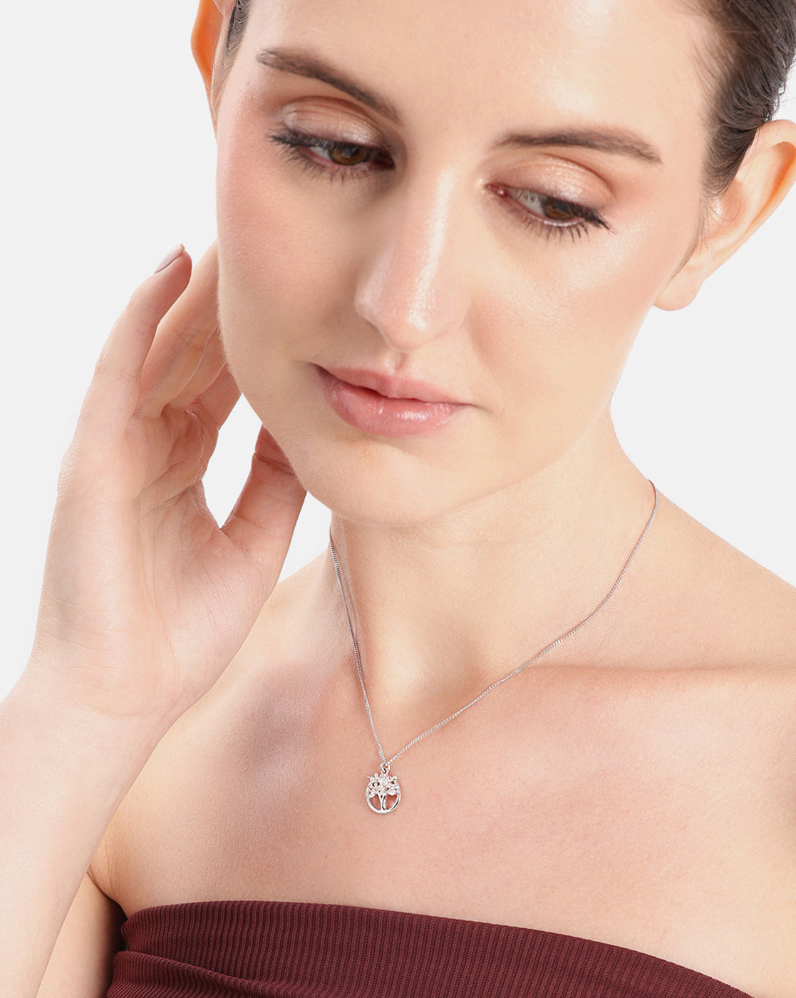 Rhodium Plated CZ Tree of Life Pendant and Chain Necklace