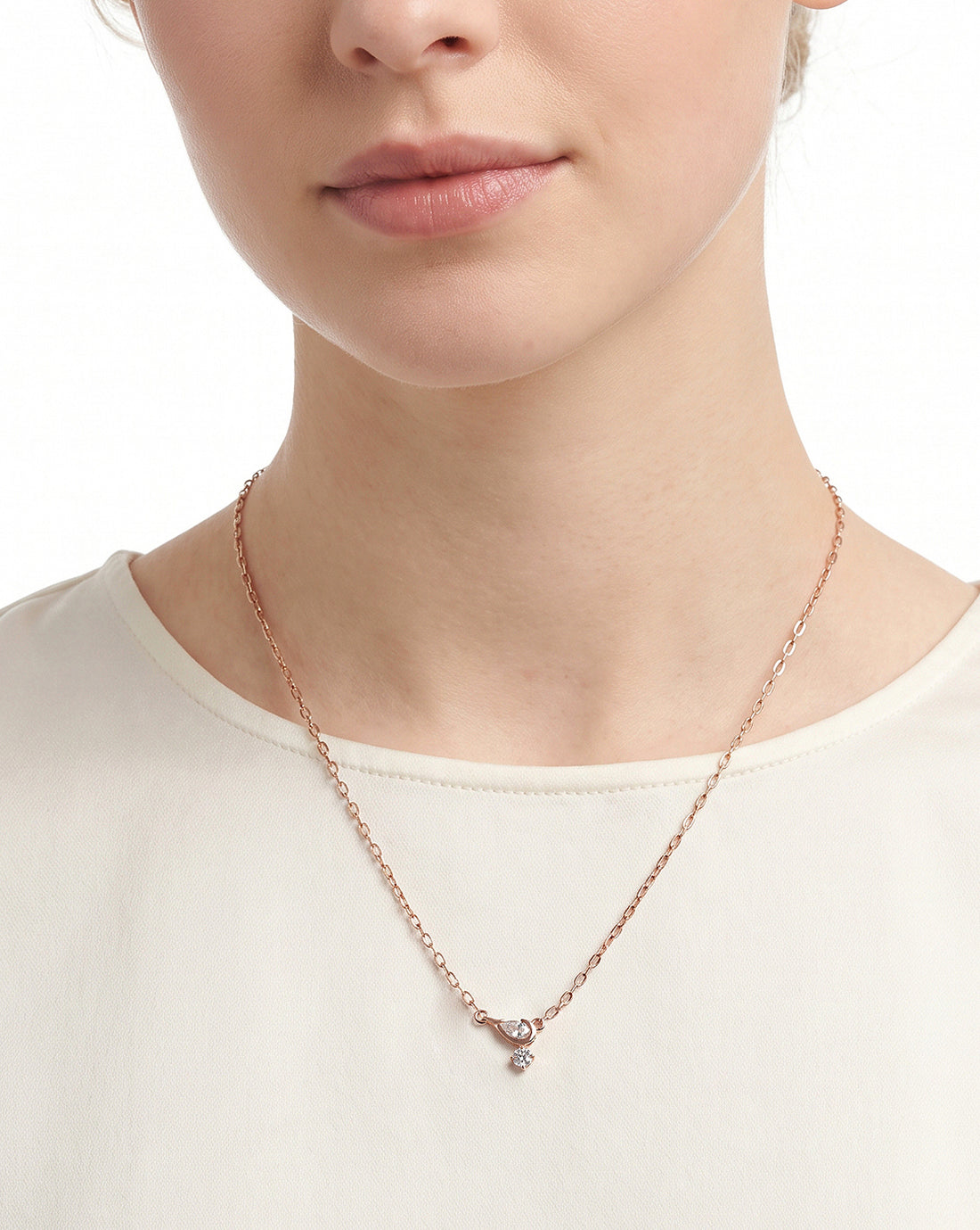 925 Sterling Silver 18kt Rose Gold Plated Dangling Solitaire Contemporary Necklace