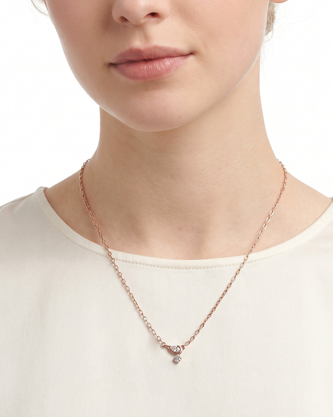 925 Sterling Silver 18kt Rose Gold Plated Dangling Solitaire Contemporary Necklace