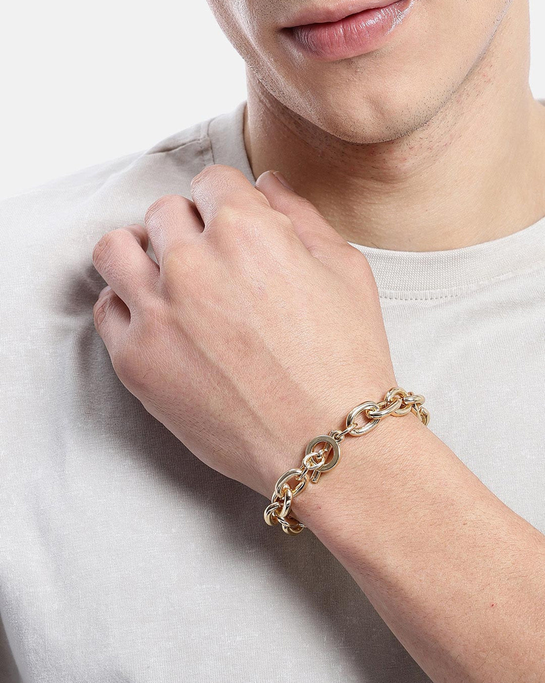 Men Gold Plated Link Toggle Bracelet