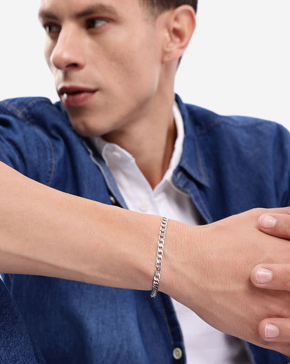 Men Rhodium Plated Link Curb Bracelet