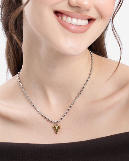 Dual Toned Plated Puff Heart Pendant with Fancy Chain