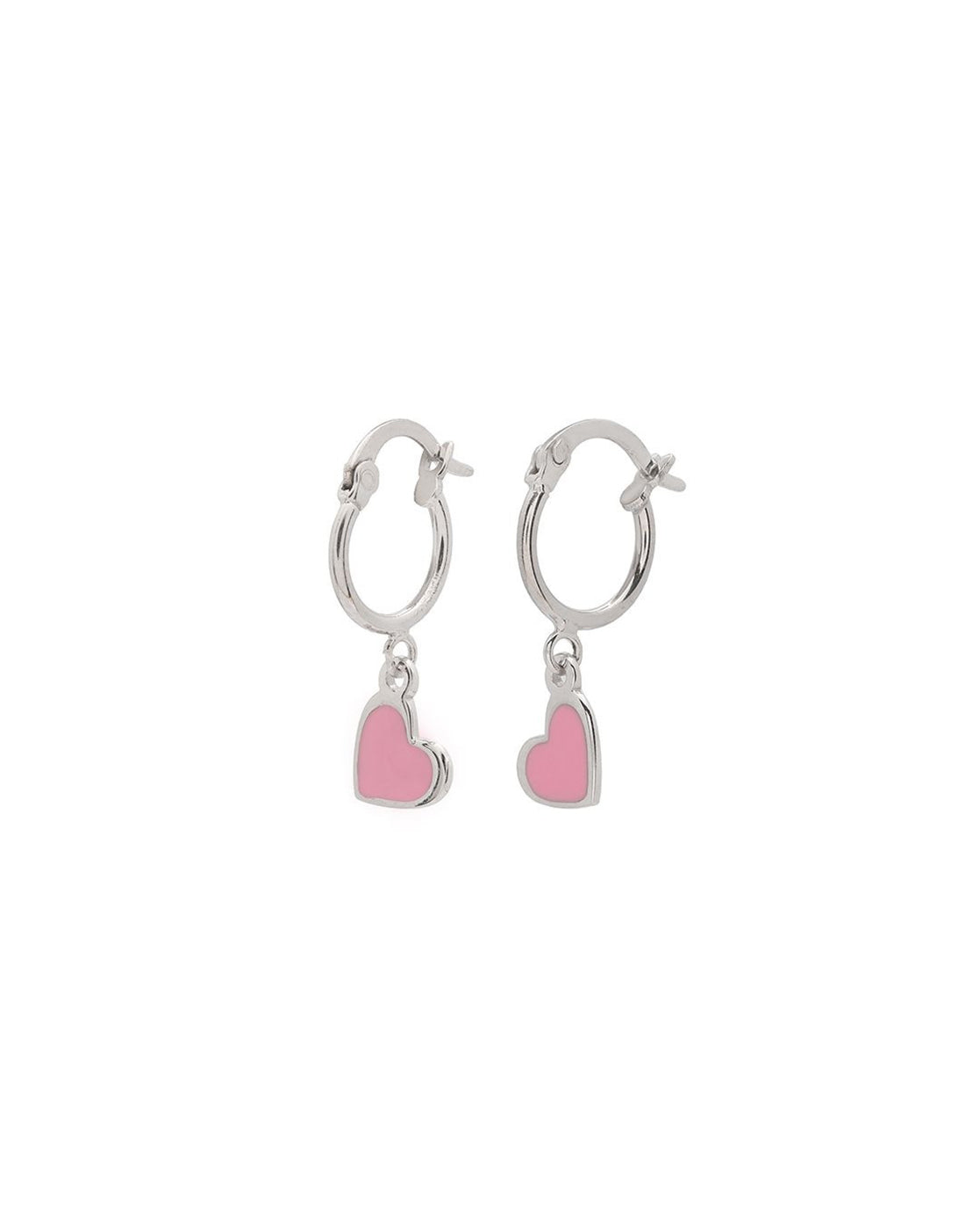 925 Sterling Silver Rhodium Plated Dangling Heart Enamel Hoop Earring