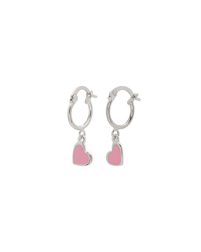 925 Sterling Silver Rhodium Plated Dangling Heart Enamel Hoop Earring