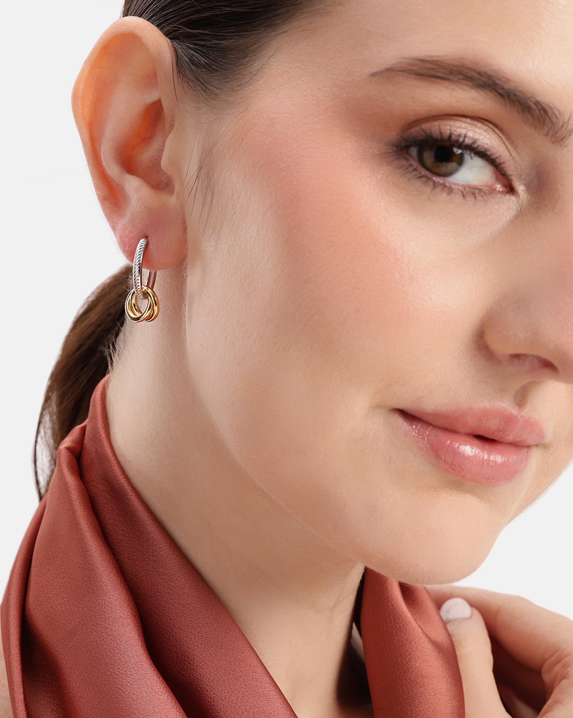 18kt Gold &amp; Rhodium Dual Plated Intertwined Knot Hoop Earring