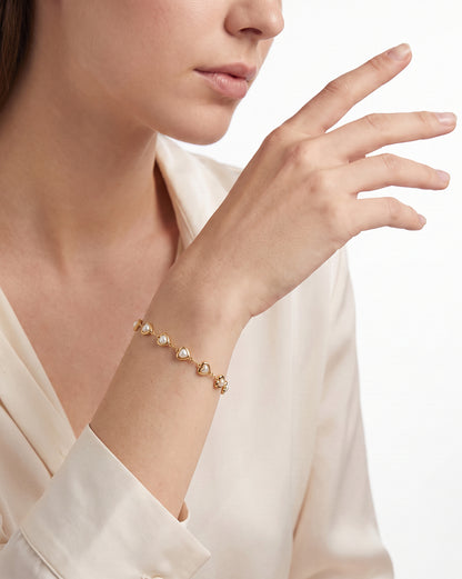 Gold Plated Designer Heart Pearl Bracelet