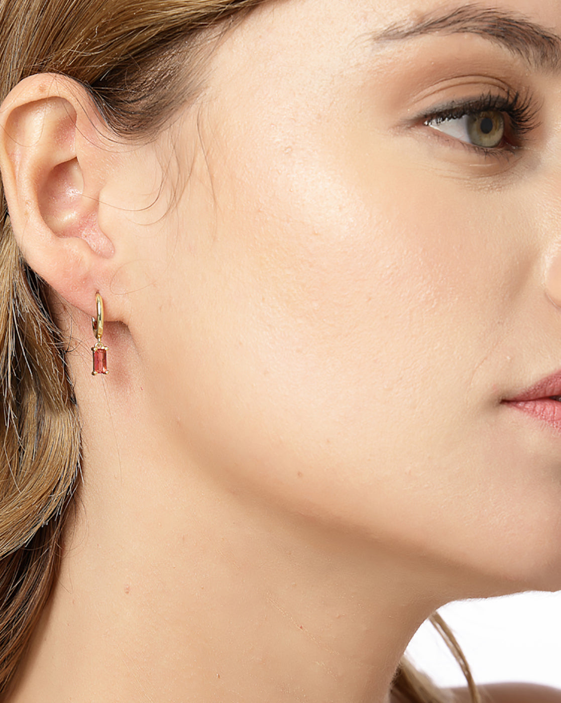 Gold Plated Dangling Solitaire Mini Hoop Earring