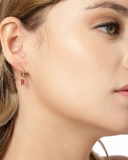 Gold Plated Dangling Solitaire Mini Hoop Earring