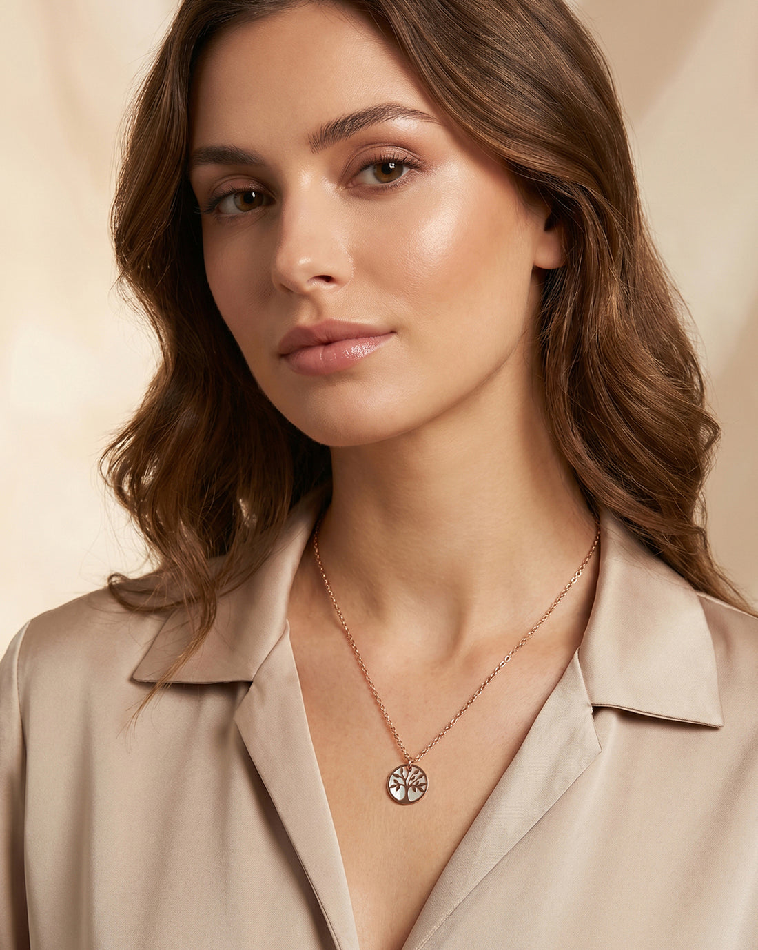 18kt Rose Gold Plated MOP Tree of Life Pendant and Chain