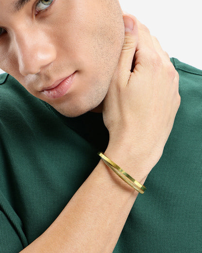 Men Gold Plated Double layer Cuff Bracelet