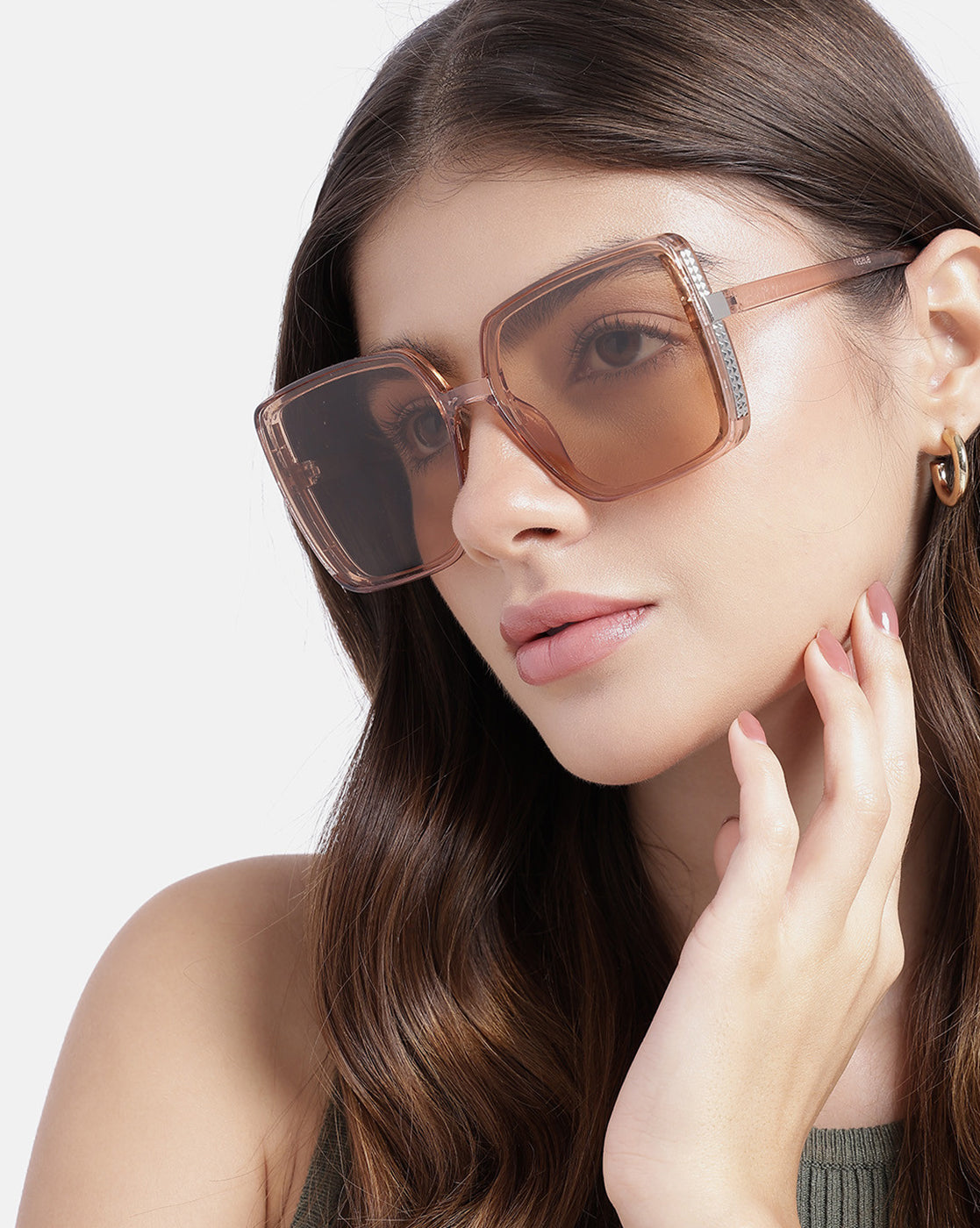 Women Nude &amp; Silver Toned UV Protected Clear Lens Oversized Sunglasses