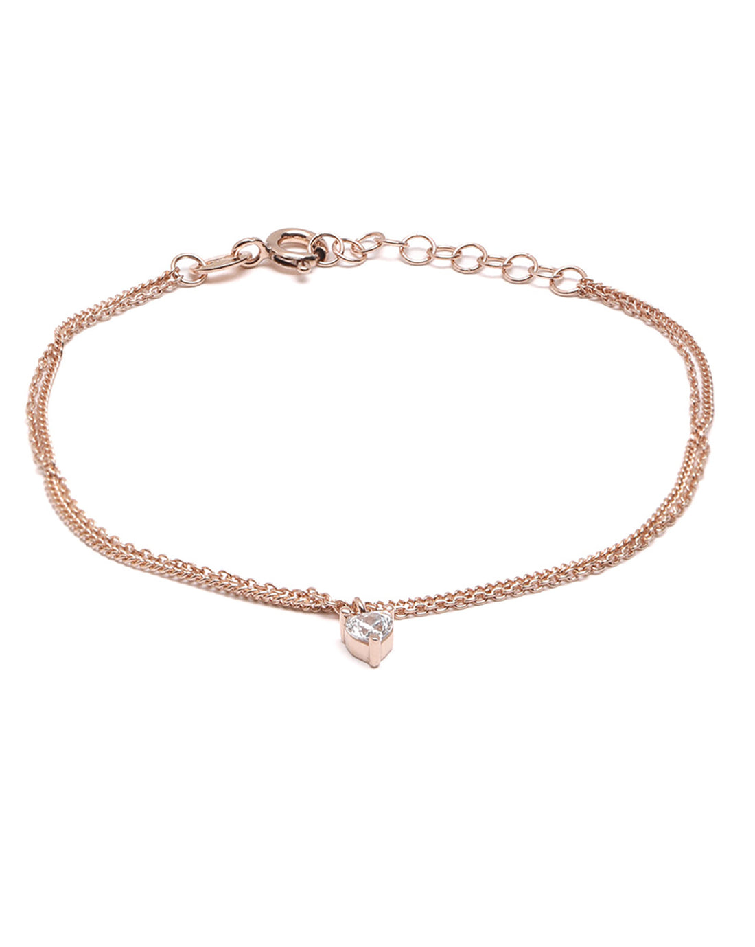 925 Sterling Silver 18kt Rose Gold Plated Double Layered CZ Heart Charm Bracelet
