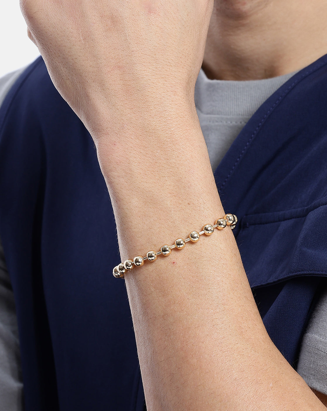 Men Gold Plated Metal Ball Link Bracelet