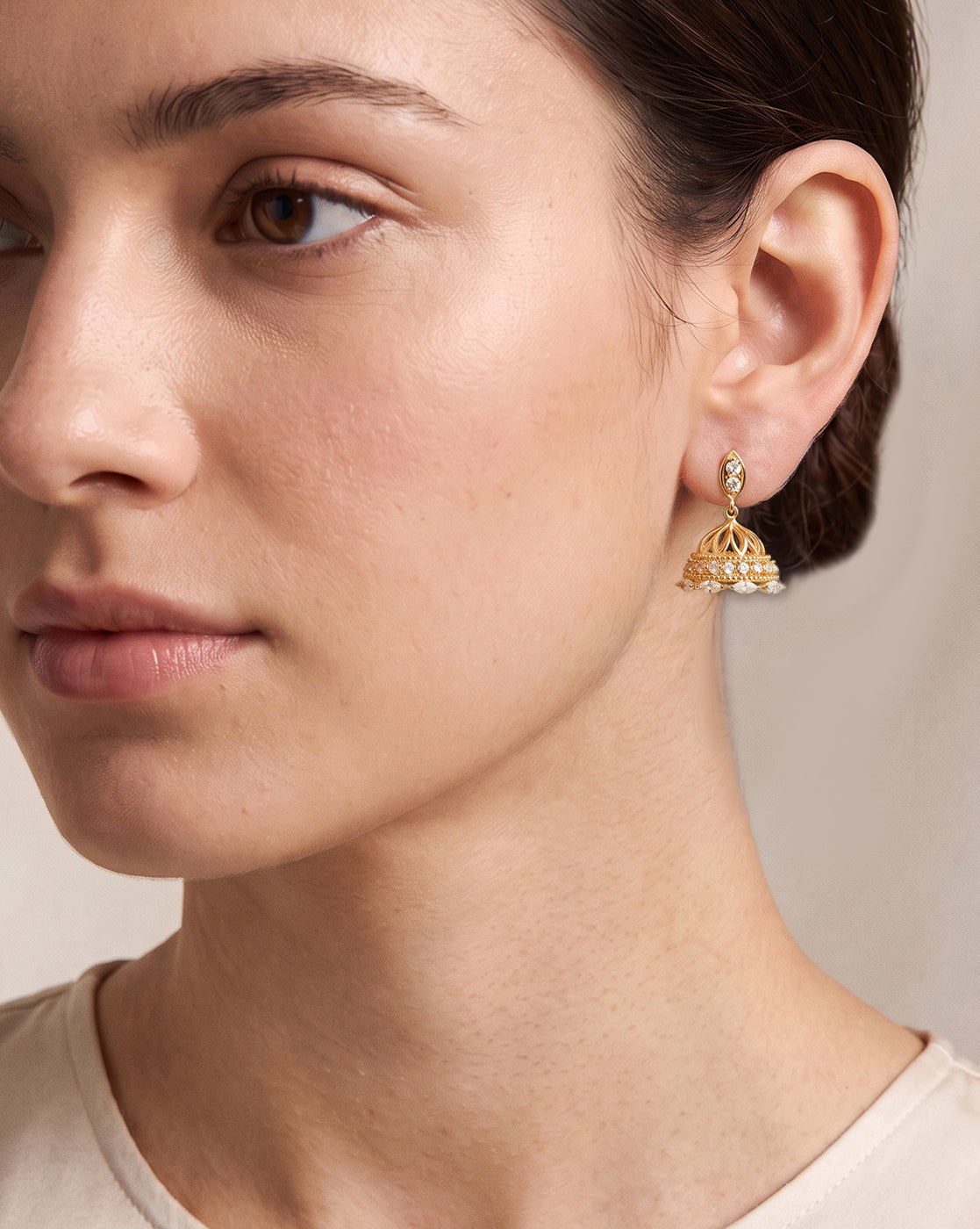 Premium 18kt Gold Plated Dainty CZ Jhumki Earring