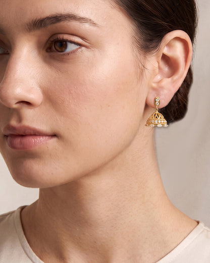 Premium 18kt Gold Plated Dainty CZ Jhumki Earring
