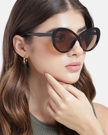 Women Black Toned UV Protected Brown Lens Oval Sunglasses