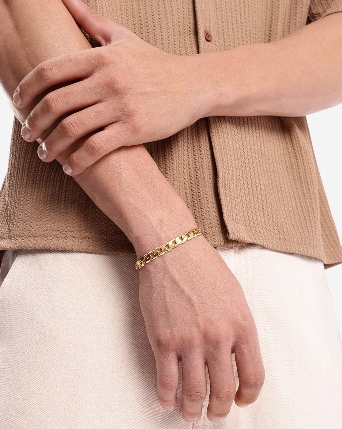 Premium 18kt Gold Plated Diamond Cut Curb Chain Bracelet for Men