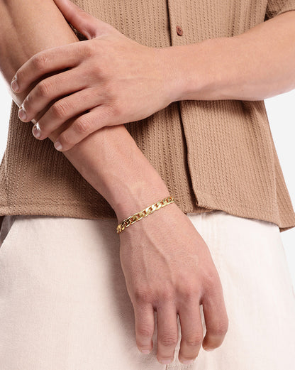 Premium 18kt Gold Plated Diamond Cut Curb Chain Bracelet for Men