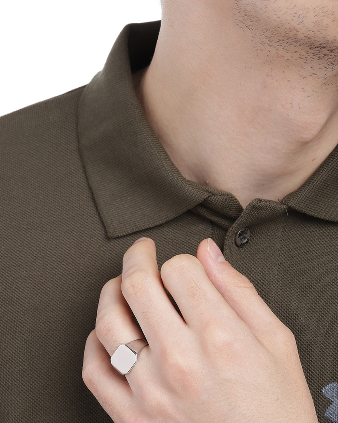 Men Rhodium Plated Square Signet Ring with Hi-polished Top