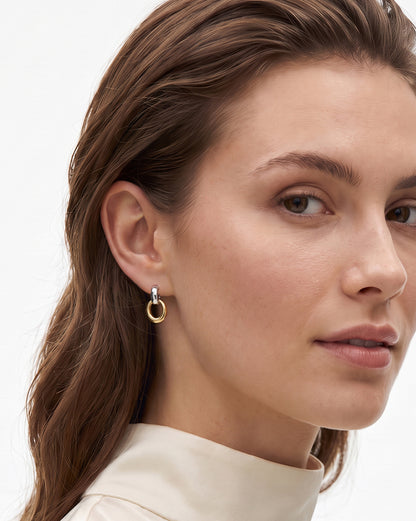 18kt Gold &amp; Rhodium Plated Interlinked Drop Earring