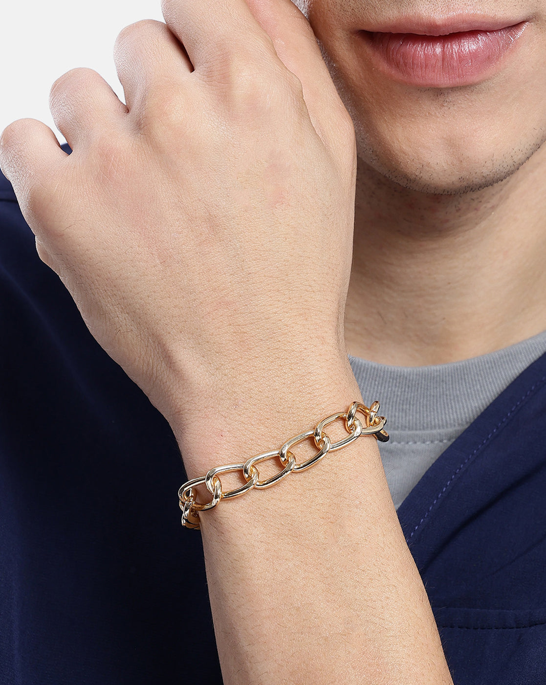 Men Gold Plated Bold Link Bracelet