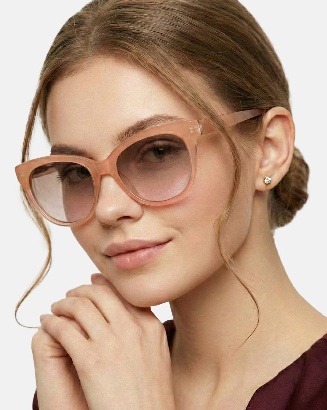 Women Nude Toned Pink UV Protected Lens Cat Eye Sunglasses