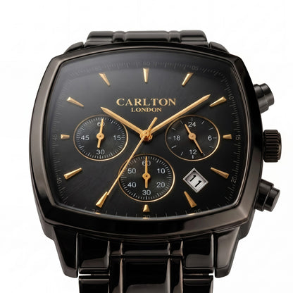 Carlton London Sterling Men’s Watch - Black Square Dial, Black Stainless Steel Strap - CLSTABLK