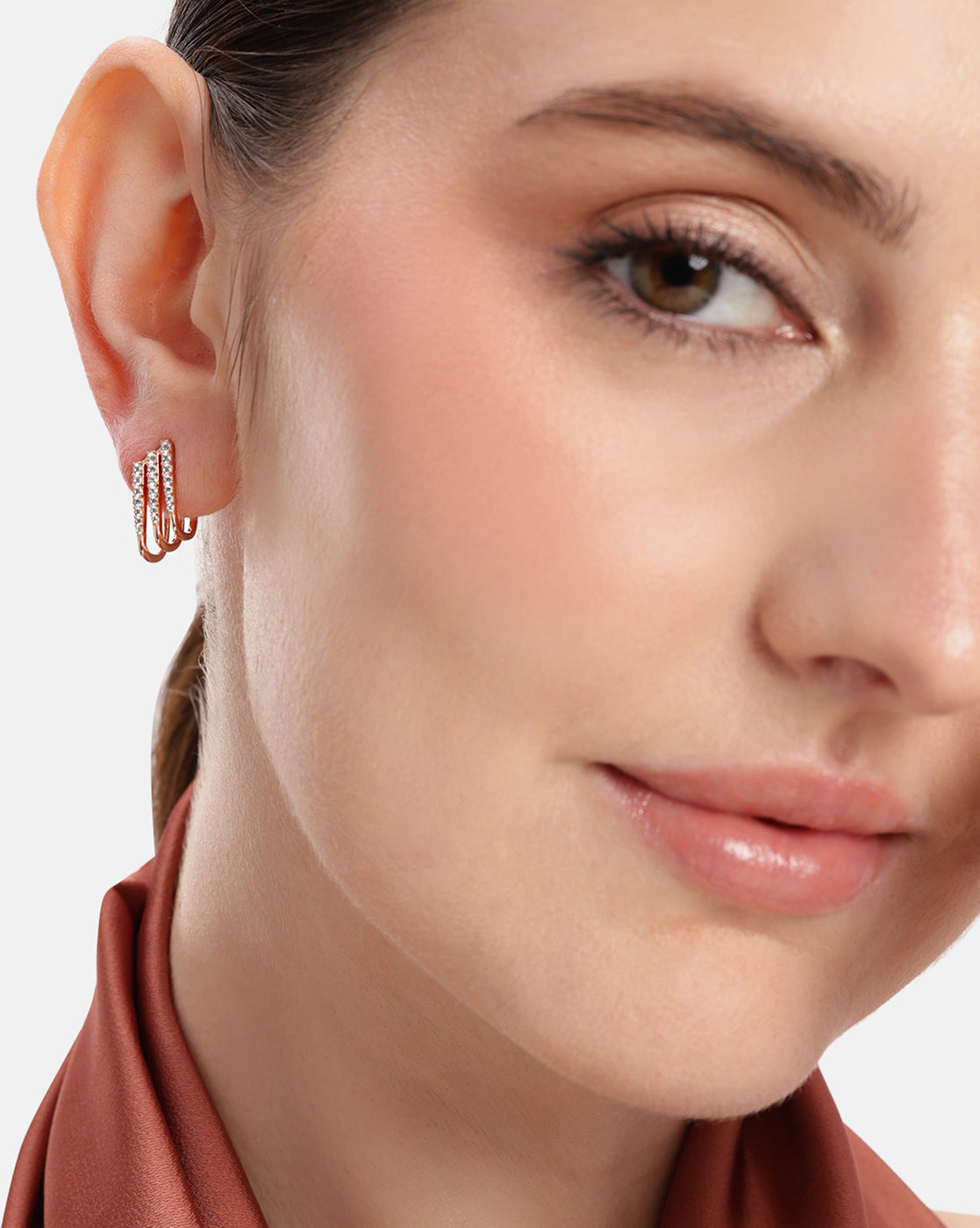 18kt Rose Gold Plated CZ Studded Half Hoop Earring