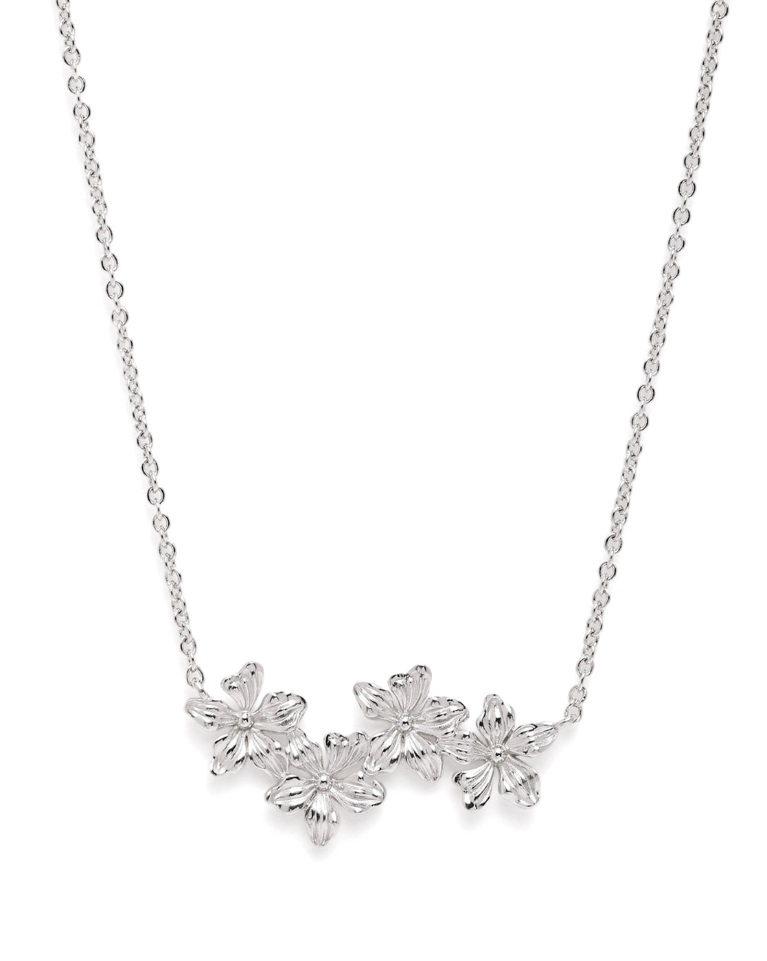 Rhodium Plated Dainty Floral Necklace