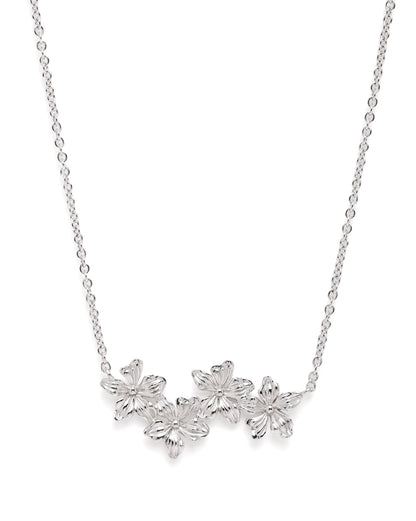 Rhodium Plated Dainty Floral Necklace