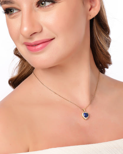 Gold Plated Saphire Blue Heart Pendant and Chain