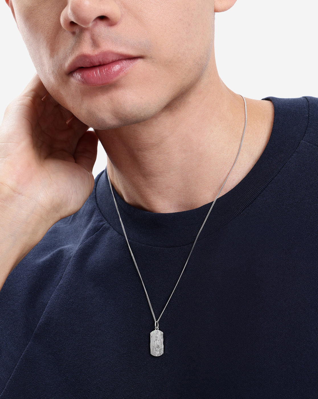 Rhodium Plated Tree Bark Textured Pendant for Men