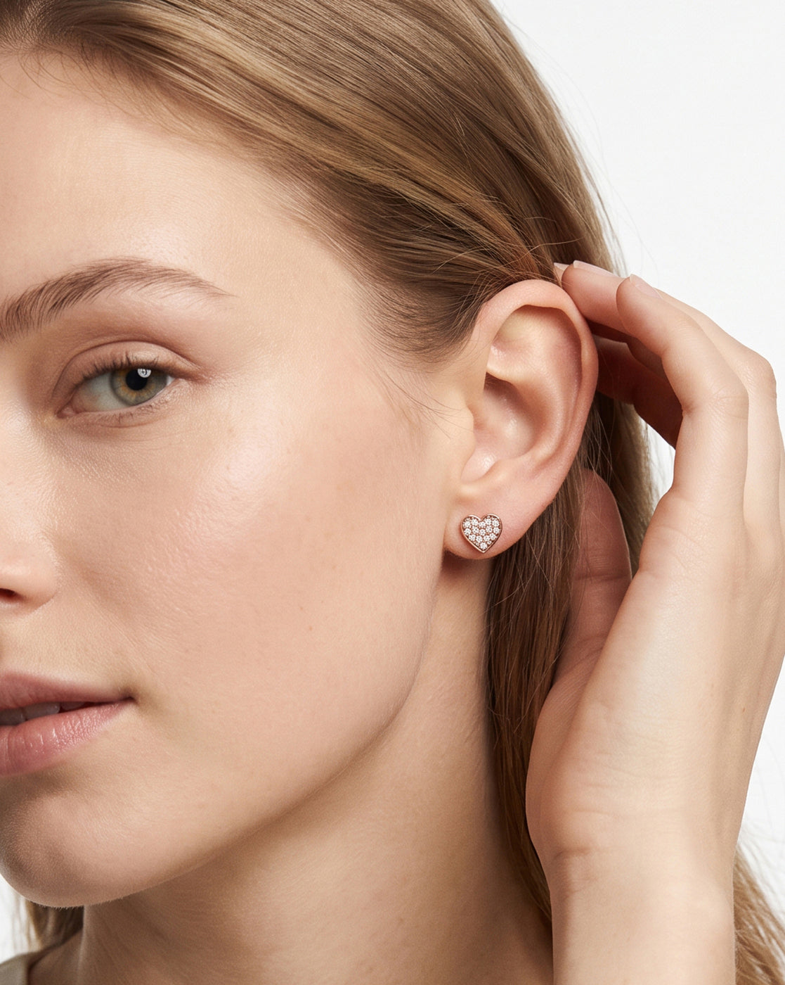 925 Sterling Silver with 18kt Rose Gold Plated CZ Petite Heart Stud Earring